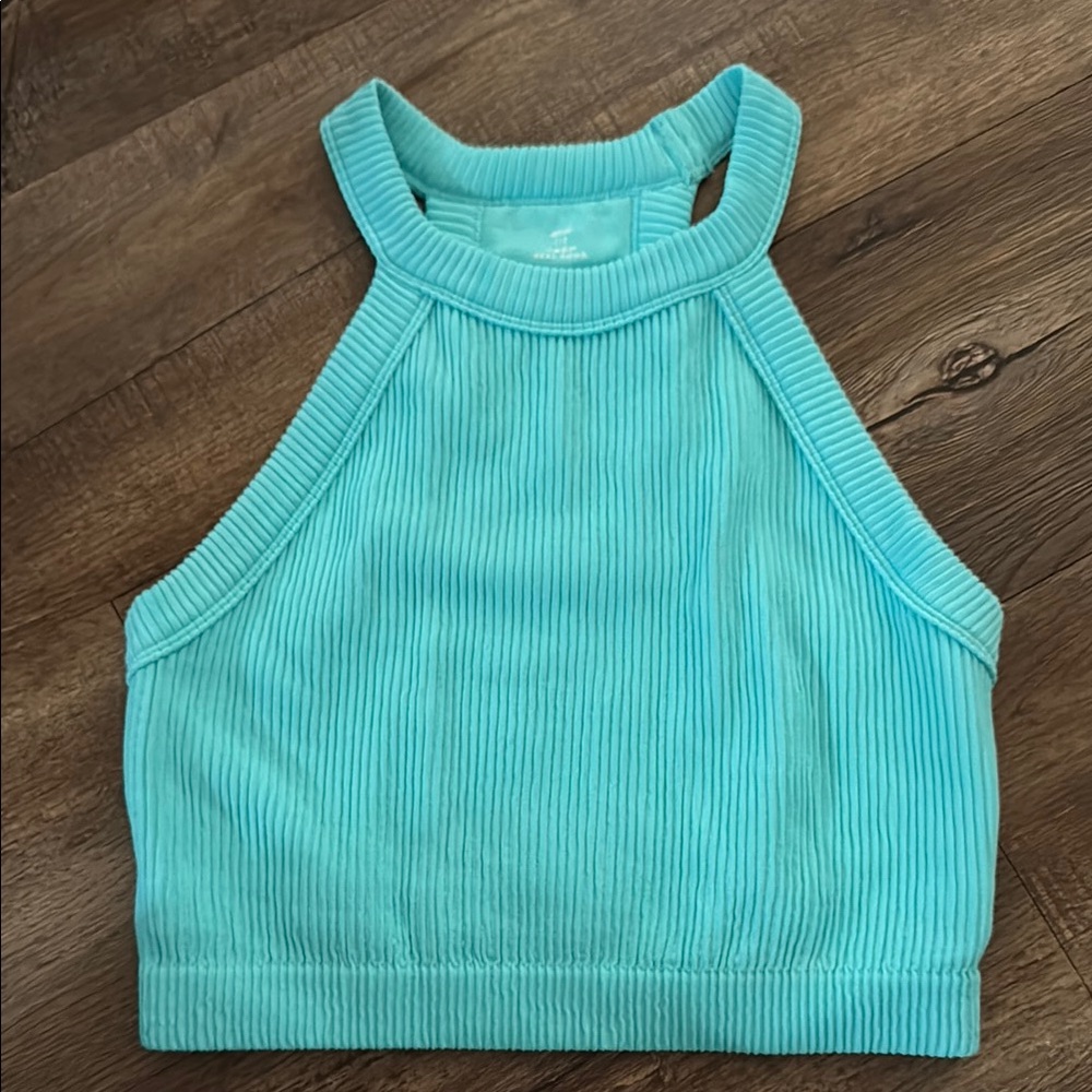 Aerie Blue Ribbed Crop Tank Top